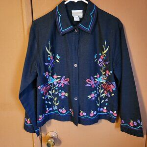Coldwater Creek Black Embroidered Lightweight Cover up Jacket PMD